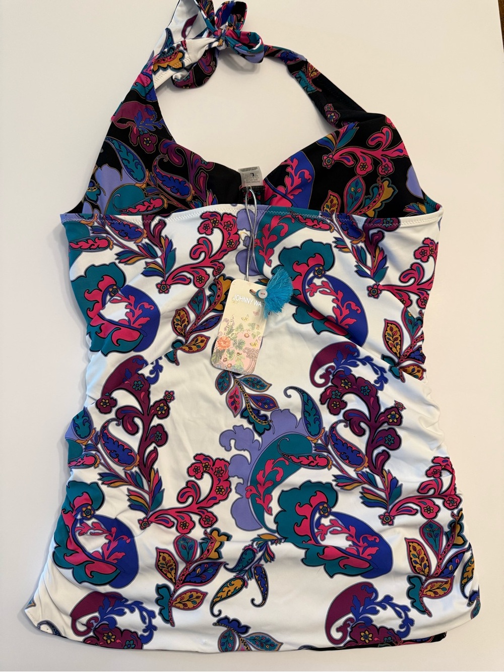 NEW JOHNNY WAS reversible halter ruched tankini in fatima Size Large - Picture 4 of 8